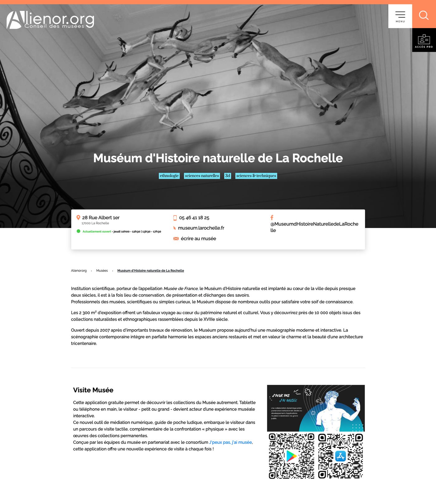 Page d'un mus&eacute;e partenaire g&eacute;r&eacute;e en autonomie
