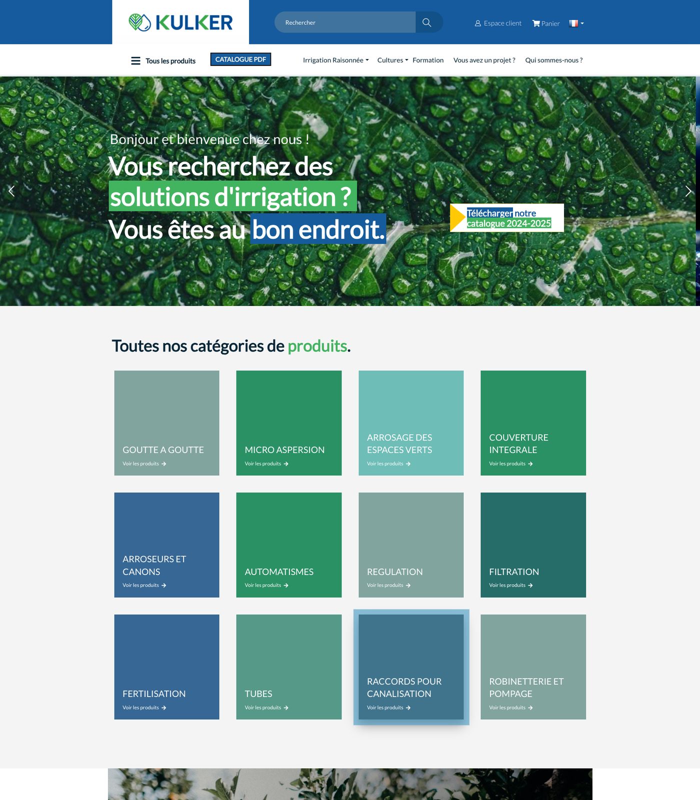 Page d'accueil de la boutique B2B Kulker avec ses cat&eacute;gories de produits