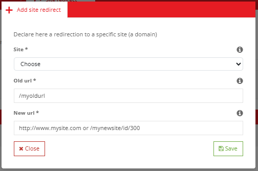 Création d’une redirection — ancienne URL, nouvelle URL et type