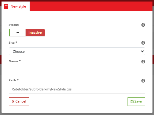Création d'un nouveau style — nom et source CSS