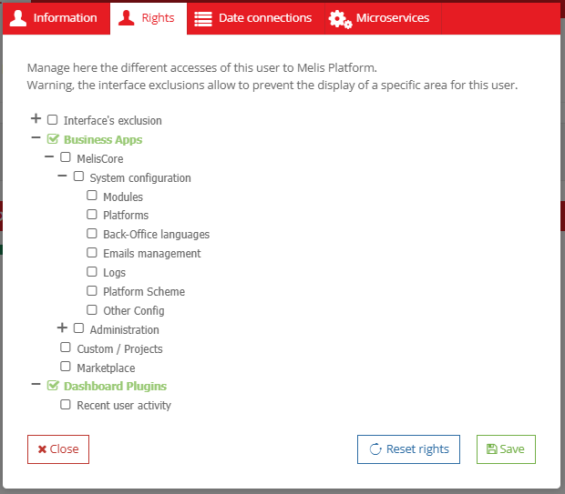The rights tree — granting access tool by tool